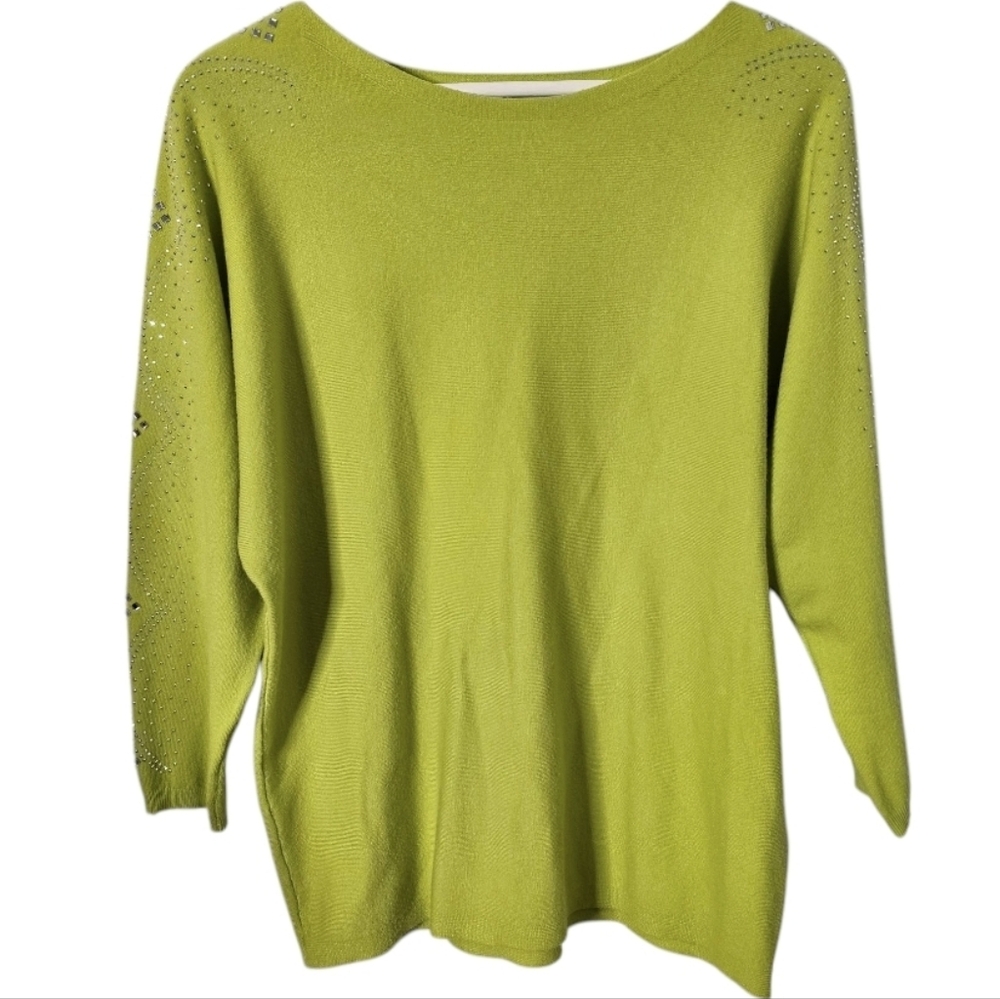 Vila Milano Green Sweater Top Size M Embelished Sleeves *